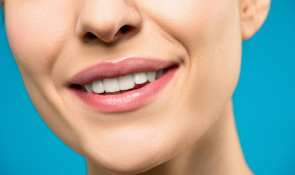 Close-up of healthy white teeth and natural smile